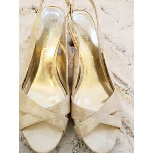 ETIENNE AIGNER GOLD & BEIGE STRAPPY HEEL SIZE 8
